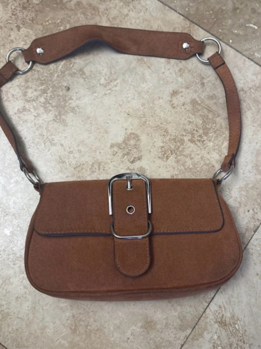 No Boundaries Brown Suede Mini Shoulder Bag with Buckle
